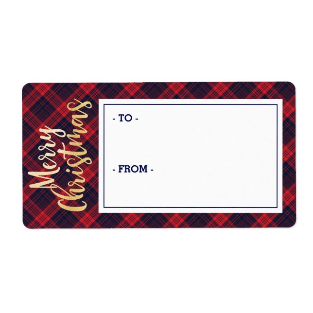 Balise cadeau Joyeux Noël Navy & Red Plaid Sticker (Devant)