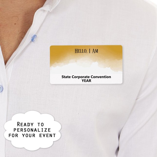 Balise de nom du Étiquette de papier personnalisé  (Add guest name at event on these gold watercolor sticker label name tags. )