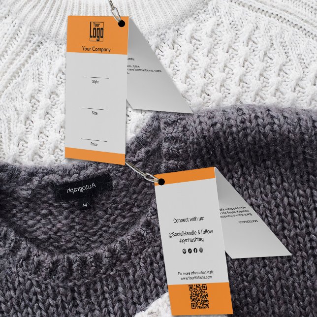 Balise de prix plié du logo gris orange QR Code (Gray Orange Logo QR Code Clothing Folded Price Tag)