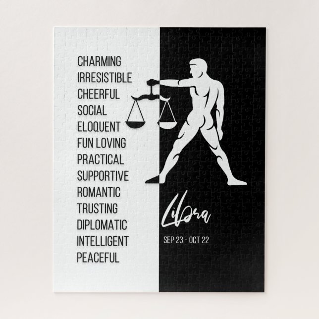 Balise de signe ziodiaque Libra, Puzzle noir et bl (Vertical)