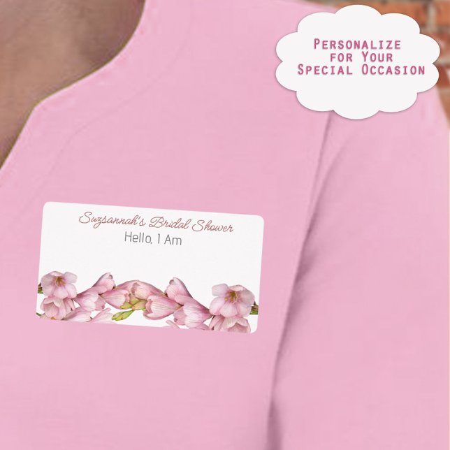Balise Nom du Étiquette de la Fête des mariées inf (Use a beautiful pink floral paper name tag ready for a hand written name at your special occasion.)