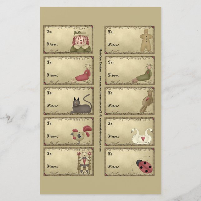 Balises cadeaux de choses primitives sur une feuil (Devant)