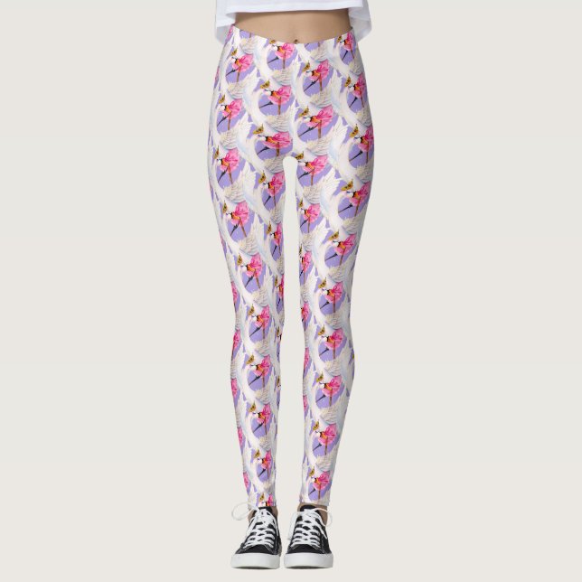 Balle de ballerine Whimsy swans leggings d'art (Devant)