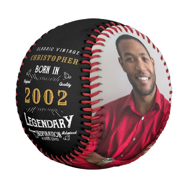 Balle De Baseball 21e anniversaire 2002 Monogramme Nom Photo Légenda (Angle)