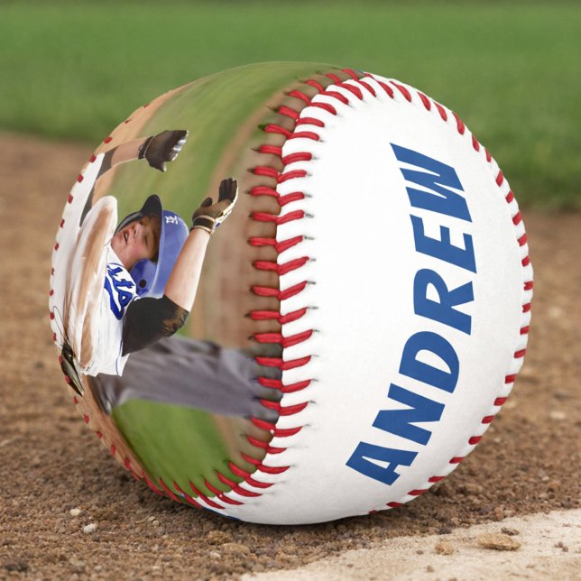 Balle De Baseball 2 Photo Baseball Nom Numéro Équipe Bleu Blanc (Créateur téléchargé)