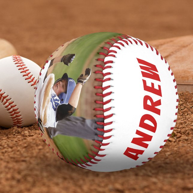 Balle De Baseball 2 Photo Baseball Nom Numéro Équipe Rouge Blanc (Créateur téléchargé)