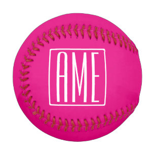 Balle De Baseball 3 Initiales Monogramme   Blanc sur rose chaud