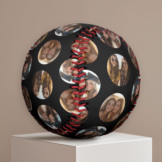Balle De Baseball 3 Photo Collage Motif demi-brique - cercle noir (Custom Photo Baseball)