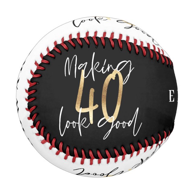 Balle De Baseball 40e anniversaire moderne chic noir et or  (Devant Gauche)