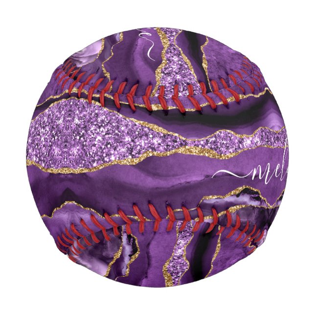 Balle De Baseball Agate Violet Parties scintillant Or Géode Votre No (Devant)