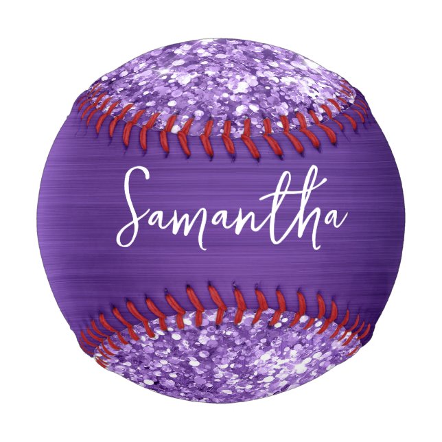 Balle De Baseball Améthyste Violette Étincelante Nom Glam (Devant)