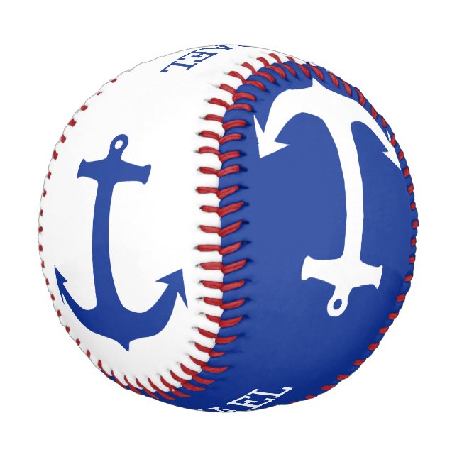 Balle De Baseball Ancre bleu & blanc + votre nom (Angle)