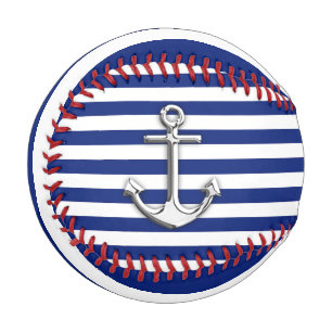 Balle De Baseball Ancre Chrome sur la marine nautique Bleu Stripes I