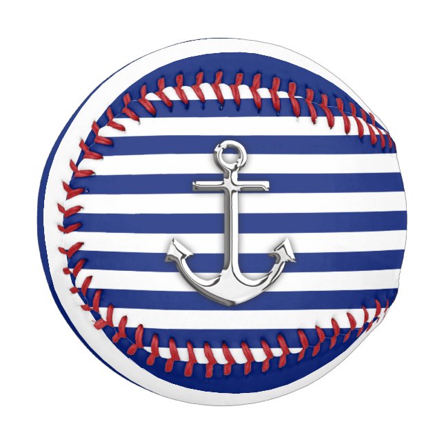 Balle De Baseball Ancre Chrome sur la marine nautique Bleu Stripes I (Devant Gauche)