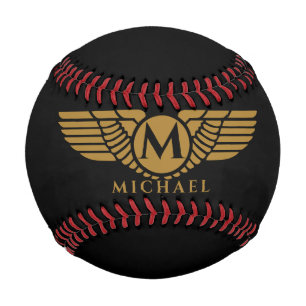 Balle De Baseball Angel Wings Vintage Golden Nom initial Monogramme