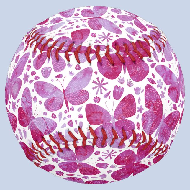 Balle De Baseball Aquarelle papillon Magenta Rose (Magenta hot pink watercolor butterfly pattern baseball)