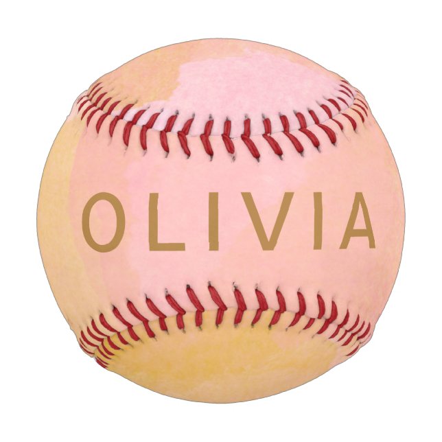 Balle De Baseball Aquarelle rose et or Peinture Abstraite (Devant)