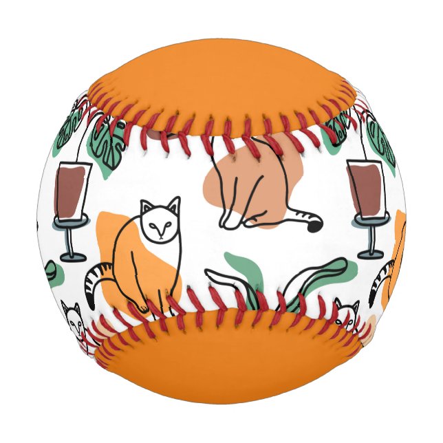 Balle De Baseball Art de trait dessin chats et fleurs (Devant)
