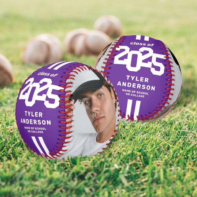Balle De Baseball Athlète 2025 Purple Graduation Photo personnalisée (Créateur téléchargé)