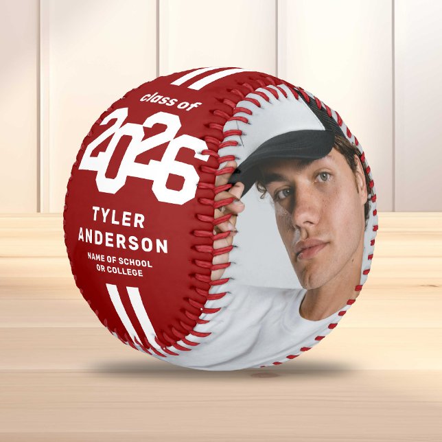 Balle De Baseball Athlète 2025 Red Graduation Custom Photo (Créateur téléchargé)