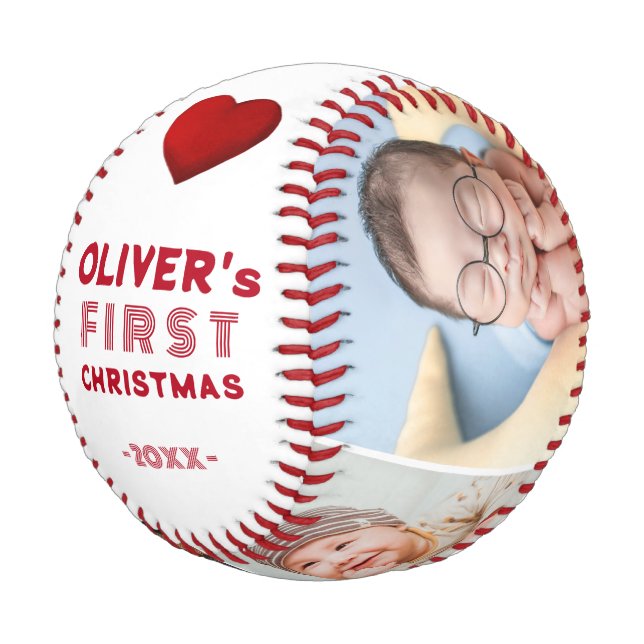 Balle De Baseball Baby 1st Christmas 4 Photo Keepsake (Angle)
