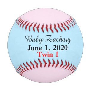 Balle De Baseball Baby Twin Boy Birth Statistiques bleu rose