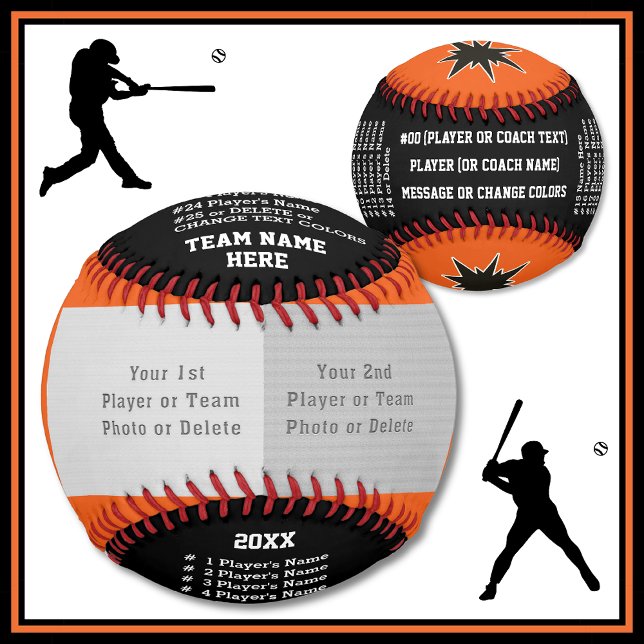 Balle De Baseball Bal de baseball noir, orange, blanc, personnalisé, (Photo Baseball. Best Baseball Coach Gifts. Baseball Gifts for Seniors. Black, White, Orange Baseball)