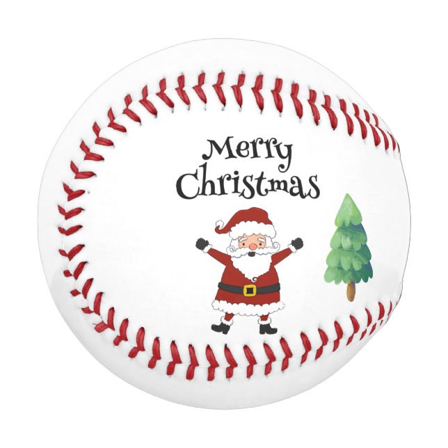 Balle De Baseball Baseball Joyeux Noël Père Noël et arbres (Devant Gauche)