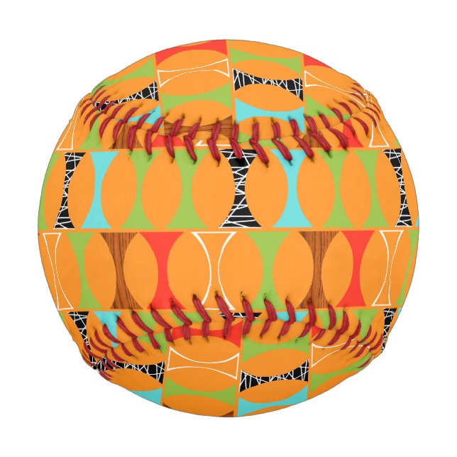 Balle De Baseball Baseball Motif moderne orange du milieu du siècle (Devant)