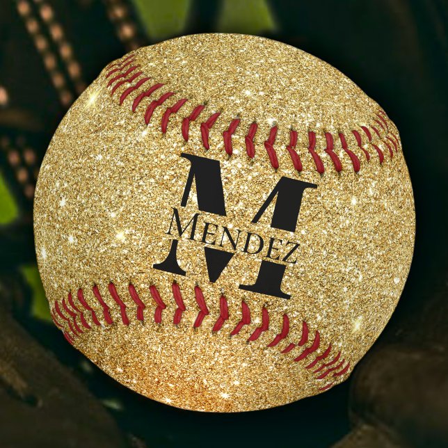 Balle De Baseball Baseball noir personnalisé avec paillettes en or 1 (Créateur téléchargé)