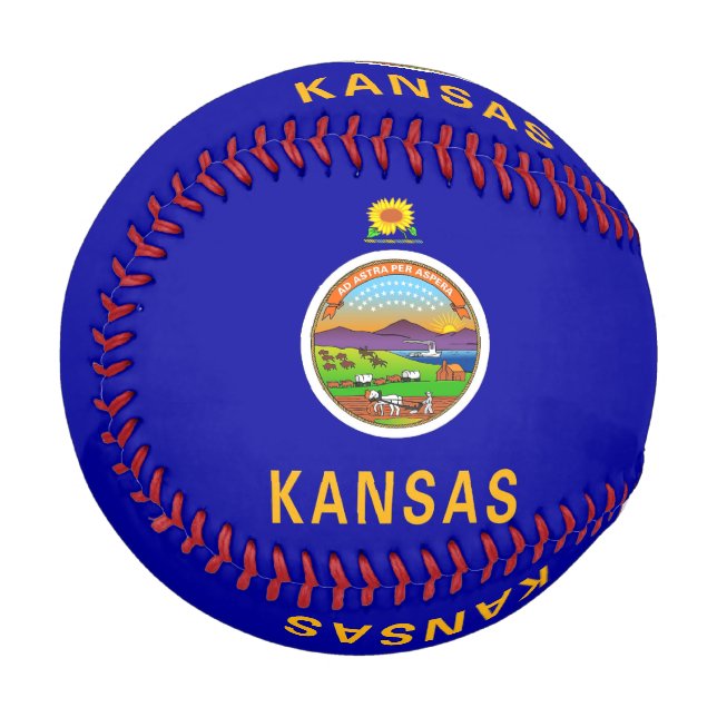 Balle De Baseball Baseball patriotique avec drapeau du Kansas, USA (Devant Gauche)
