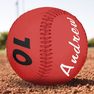 Balle De Baseball Baseball personnalisé avec nom et numéro rouge