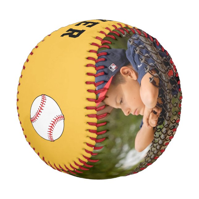 Balle De Baseball Baseball Personnalisé Jaune Nom Numéro Photo Enfan (Angle)