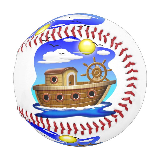 Balle De Baseball Bateau de pêche dessin animé  (Devant Droite)