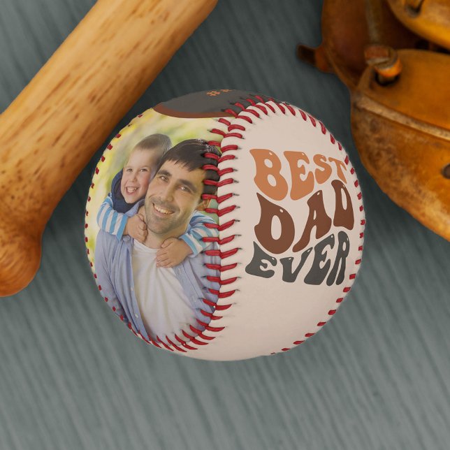 Balle De Baseball Best Dad Ever 2 photo avec typographie rétro Super (Créateur téléchargé)