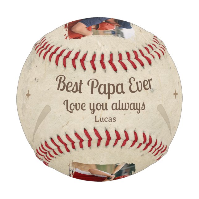 Balle De Baseball Best Papa Ever 2 Photo Dad Gift Keepsake (Dos)
