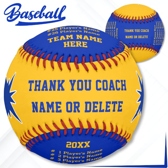 Balle De Baseball Bleu, Boule De Baseball Personnalisée En Or, Tous  (Gift ideas for baseball coaches. All player's names on Blue and Gold, Personalized Baseball. Ball.)
