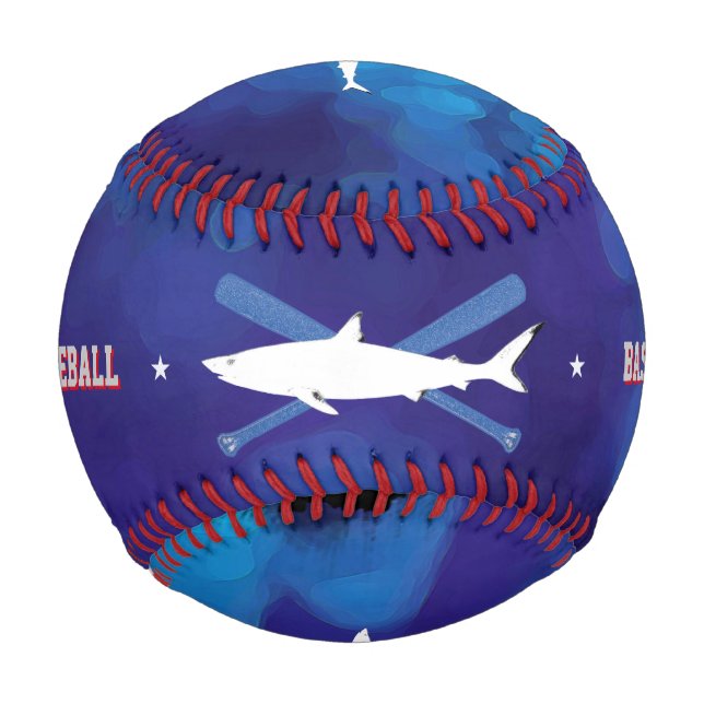 Balle De Baseball bleu de requin sauvage personnalisé (Devant)