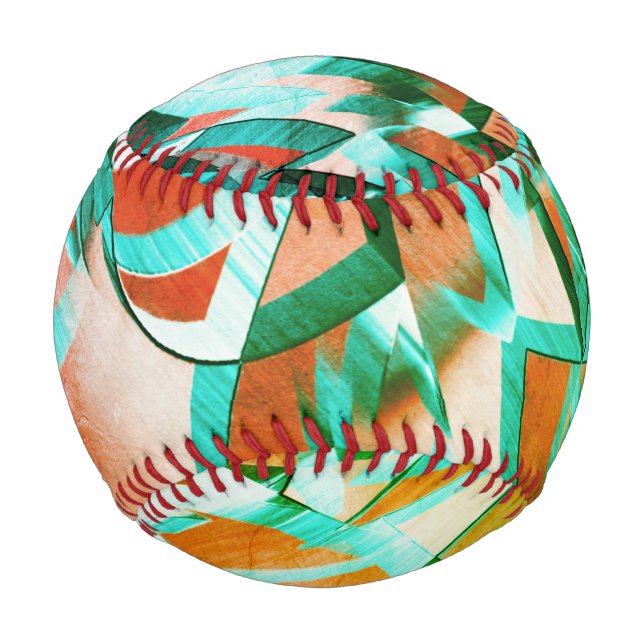 Balle De Baseball Bleu ou cyan stries sur l'orange rougeâtre rustiqu (Devant)