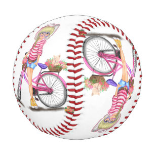 Balle De Baseball Blonde fille de baseball avec vélo rose