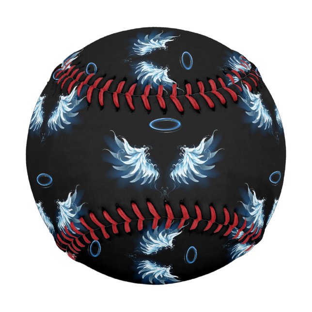 Balle De Baseball Blue Glowing Angel Wings on black background (Devant)