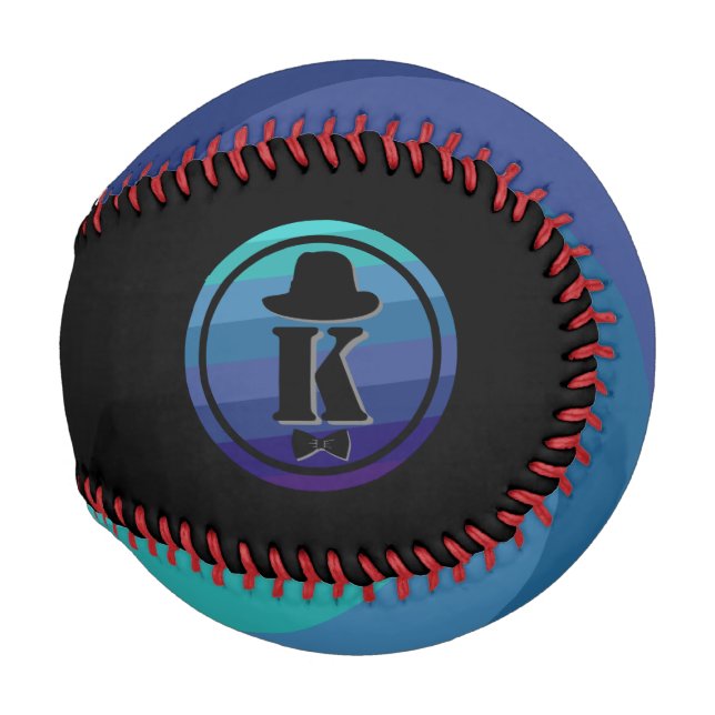 Balle De Baseball Blue Ombre Nom Monogramme Initial Pour Hommes (Devant Droite)