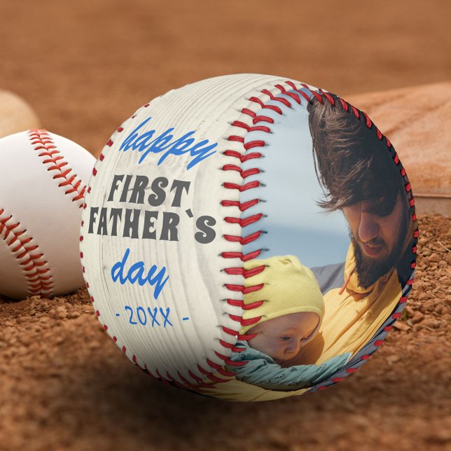 Balle De Baseball Bois Rustique Joyeux Première Fête des Pères 2 Pho (Créateur téléchargé)