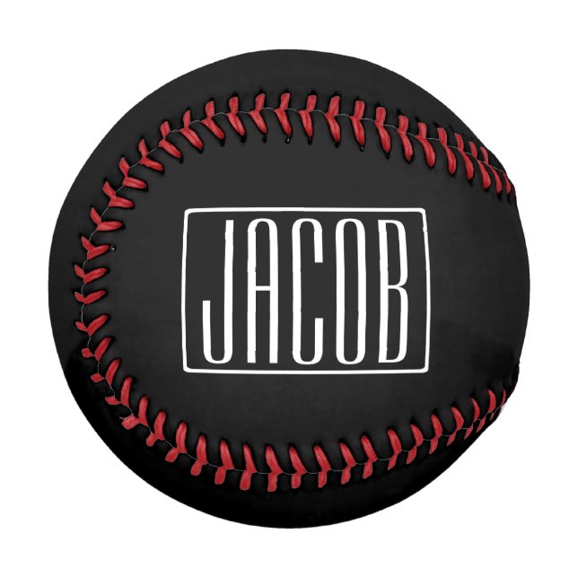 Balle De Baseball Bold & Modern Your name or Word | White On Black (Devant Gauche)
