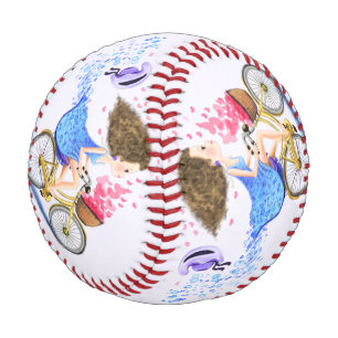 Balle De Baseball Bonne Jeune Fille Sur Un Vélo - Coeurs D'Amour Rom