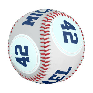Balle De Baseball BOUTON Bandes RONDES bleu blanc + votre texte