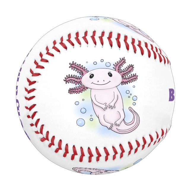 Balle De Baseball Caricature axolotl rose adorable (Devant Gauche)