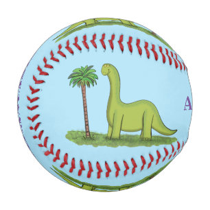 Balle De Baseball Caricature de dinosaure de brontosaurus vert migno