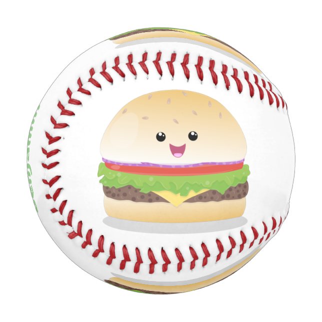 Balle De Baseball Caricature de hamburger kawaii joyeux (Devant Gauche)