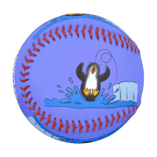 Balle De Baseball Caricature de manchot joyeux sautant